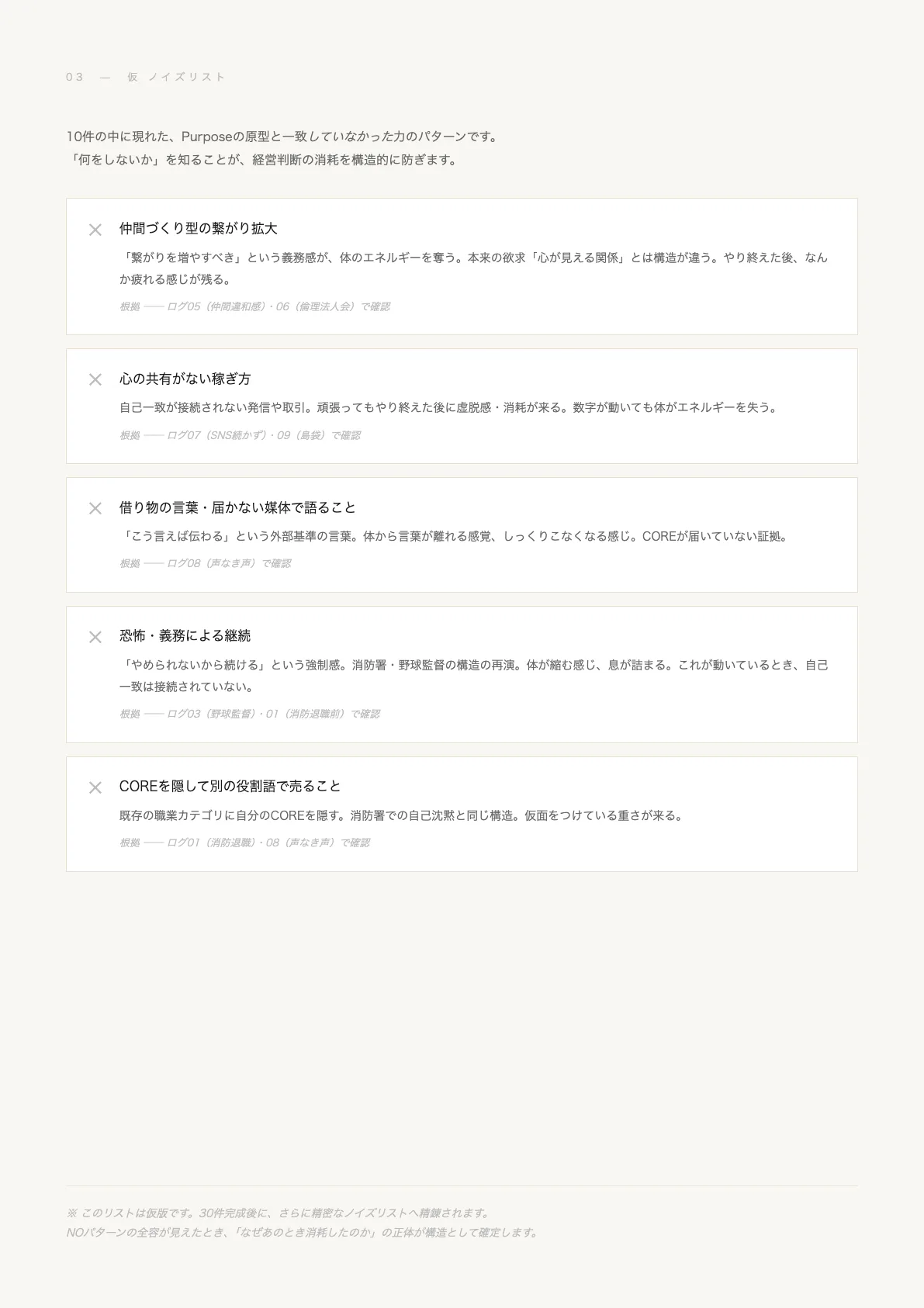 仮ノイズリスト